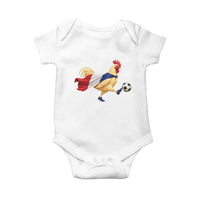 Funny France Soccer Baby Onesie Rooster Wearing French Flag Patriotic Football Fan Graphic