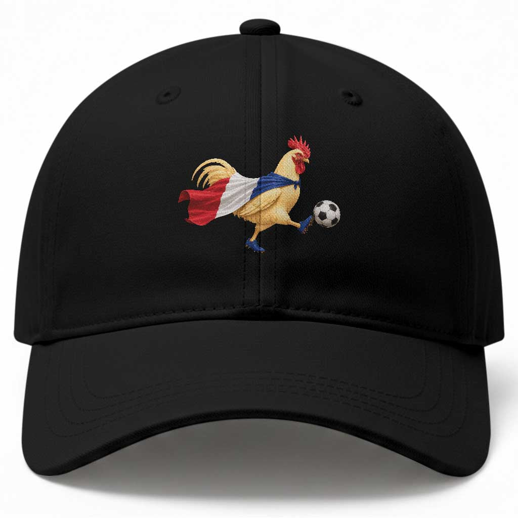 Funny France Soccer Baseball Cap Rooster Wearing French Flag Patriotic Football Fan Graphic
