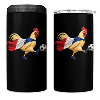 Funny France Soccer 4 in 1 Can Cooler Tumbler Rooster Wearing French Flag Patriotic Football Fan Graphic