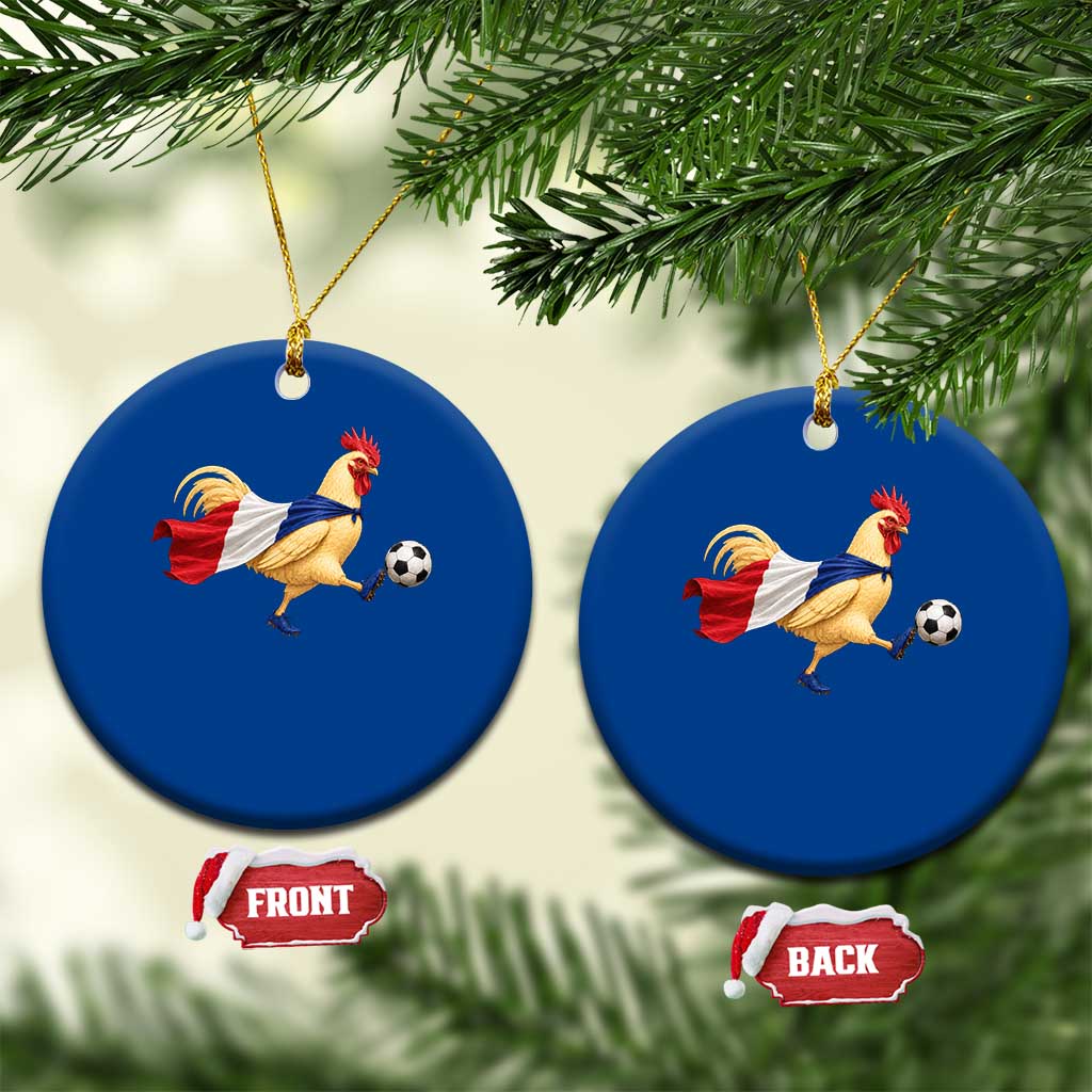 Funny France Soccer Ceramic Ornament Rooster Wearing French Flag Patriotic Football Fan Graphic
