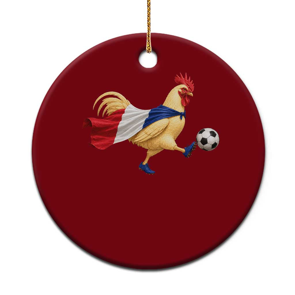 Funny France Soccer Ceramic Ornament Rooster Wearing French Flag Patriotic Football Fan Graphic