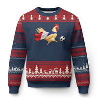 Funny France Soccer Ugly Christmas Sweater Rooster Wearing French Flag Patriotic Football Fan Graphic