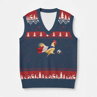 Funny France Soccer V-Neck Knit Sweater Vest Rooster Wearing French Flag Patriotic Football Fan Graphic