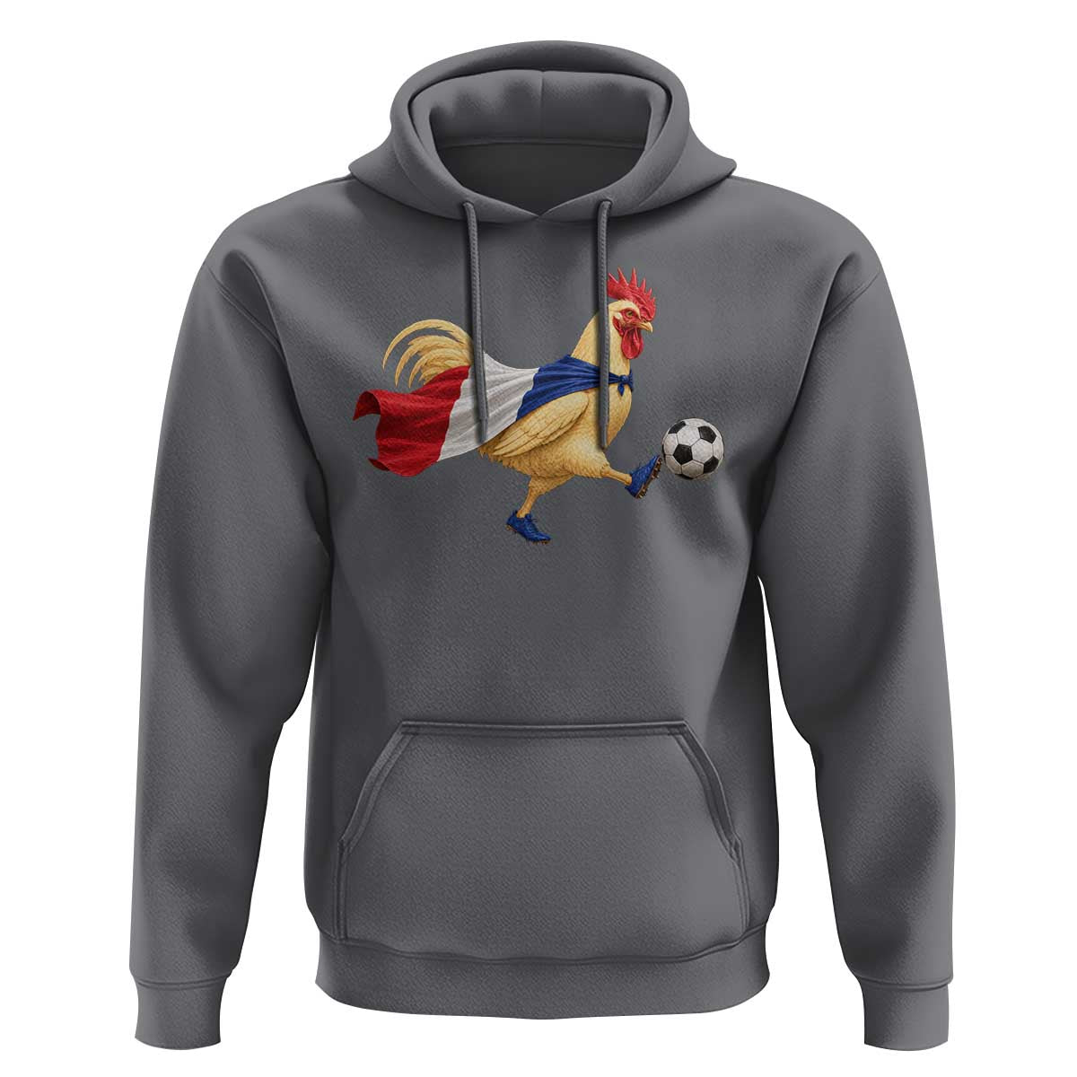 Funny France Soccer Hoodie Rooster Wearing French Flag Patriotic Football Fan Graphic