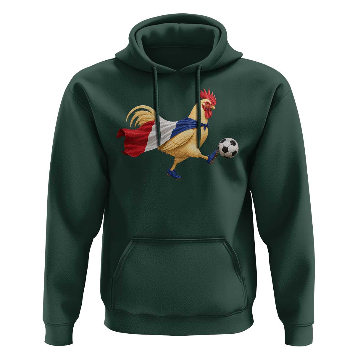 Funny France Soccer Hoodie Rooster Wearing French Flag Patriotic Football Fan Graphic