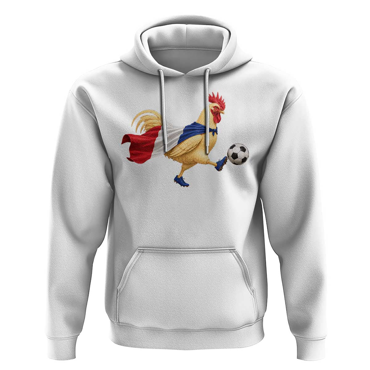 Funny France Soccer Hoodie Rooster Wearing French Flag Patriotic Football Fan Graphic