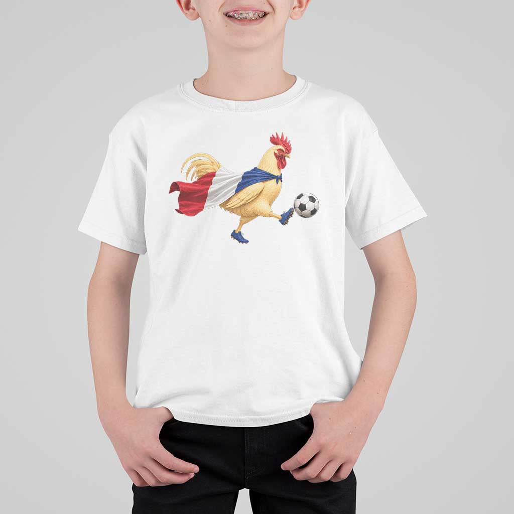 Funny France Soccer T Shirt For Kid Rooster Wearing French Flag Patriotic Football Fan Graphic