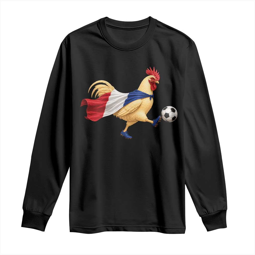 Funny France Soccer Long Sleeve Shirt Rooster Wearing French Flag Patriotic Football Fan Graphic