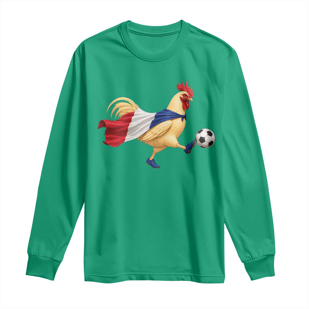 Funny France Soccer Long Sleeve Shirt Rooster Wearing French Flag Patriotic Football Fan Graphic