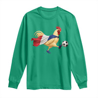 Funny France Soccer Long Sleeve Shirt Rooster Wearing French Flag Patriotic Football Fan Graphic