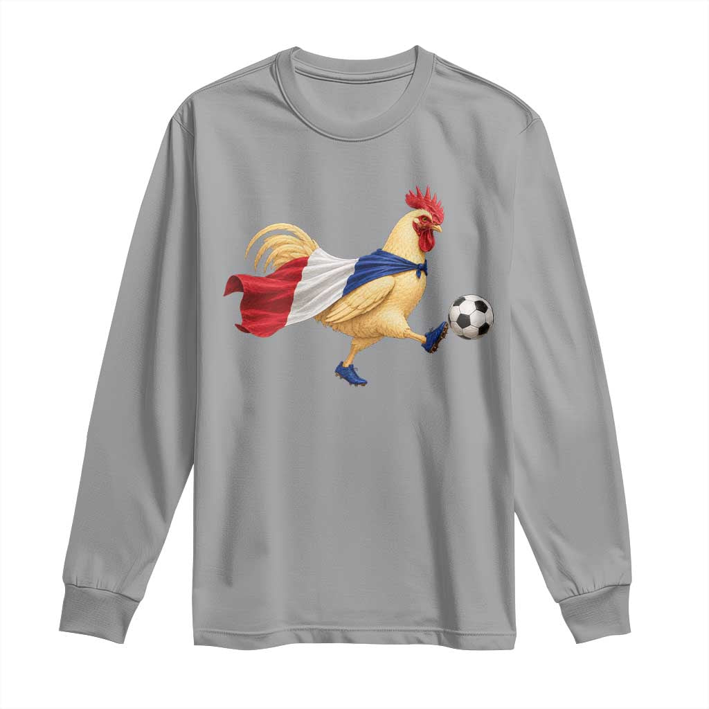 Funny France Soccer Long Sleeve Shirt Rooster Wearing French Flag Patriotic Football Fan Graphic