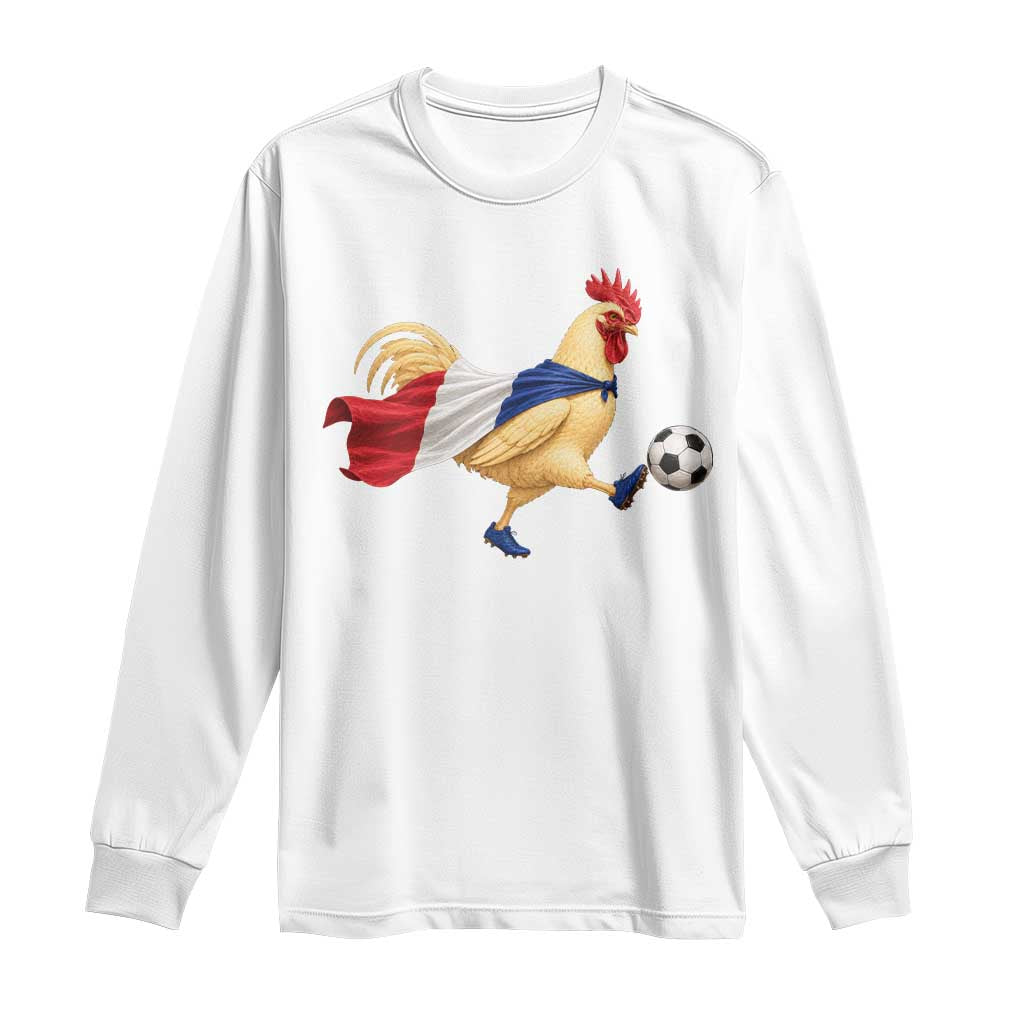 Funny France Soccer Long Sleeve Shirt Rooster Wearing French Flag Patriotic Football Fan Graphic