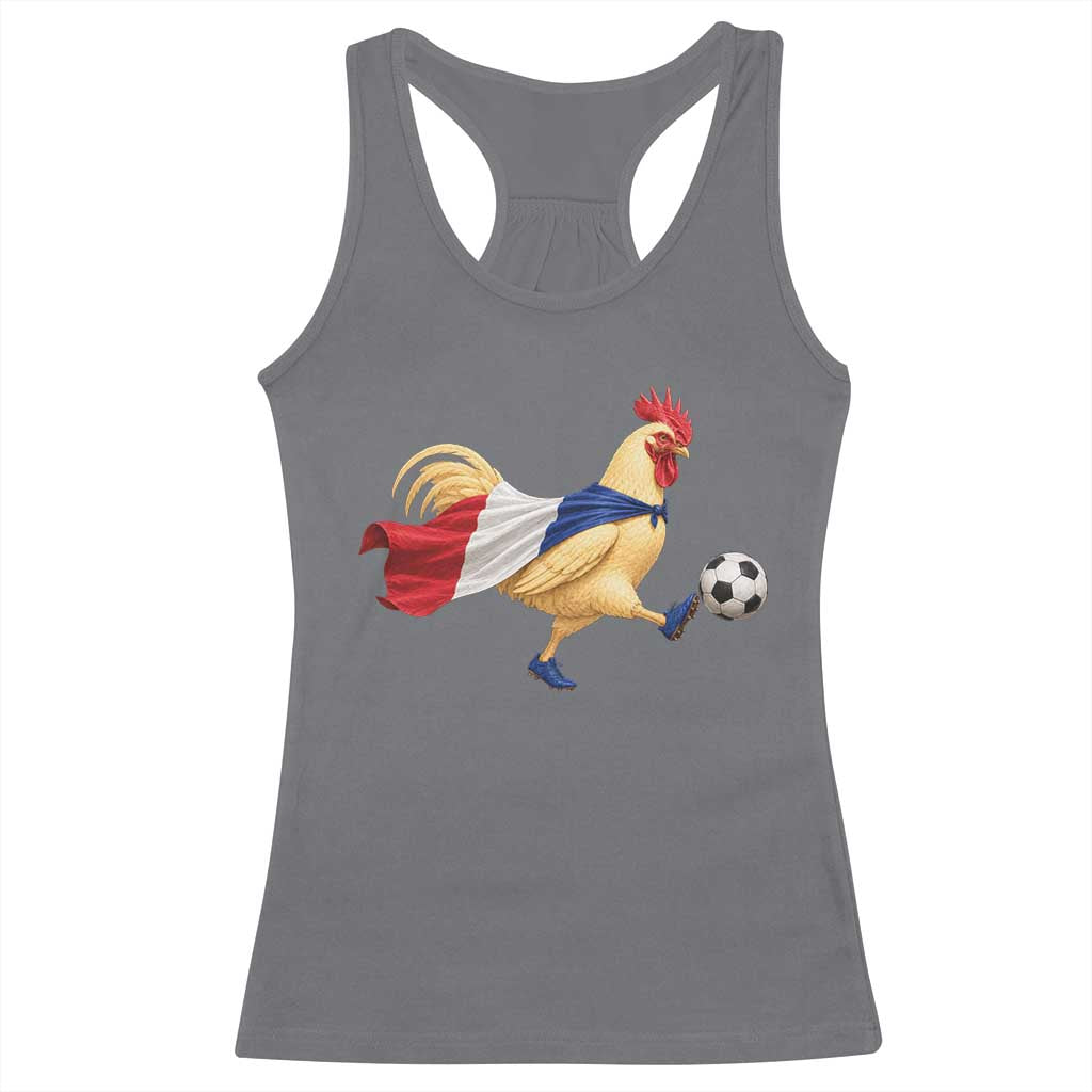 Funny France Soccer Racerback Tank Top Rooster Wearing French Flag Patriotic Football Fan Graphic