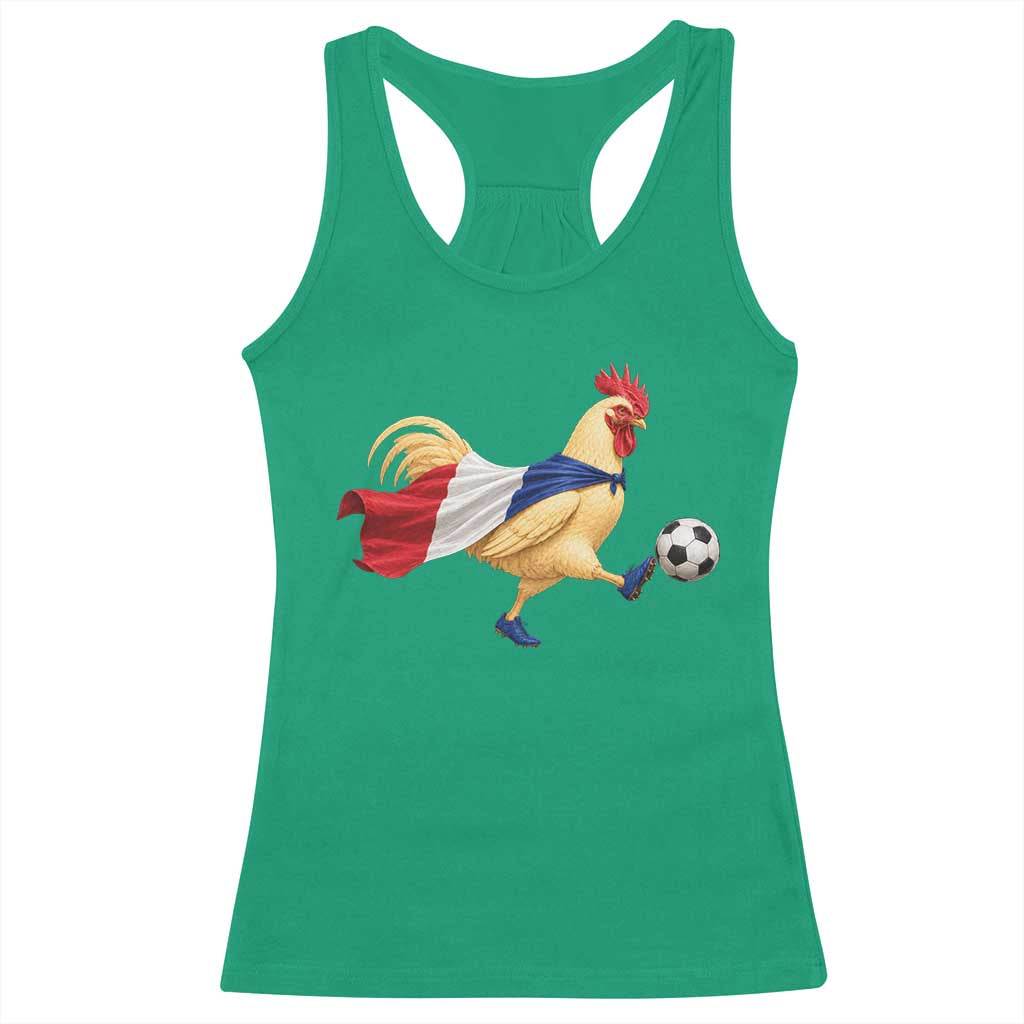 Funny France Soccer Racerback Tank Top Rooster Wearing French Flag Patriotic Football Fan Graphic