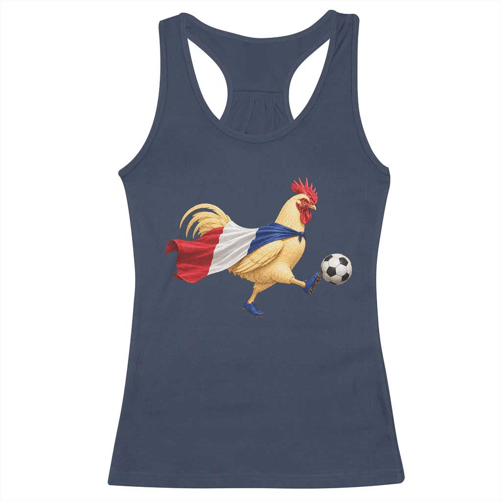 Funny France Soccer Racerback Tank Top Rooster Wearing French Flag Patriotic Football Fan Graphic