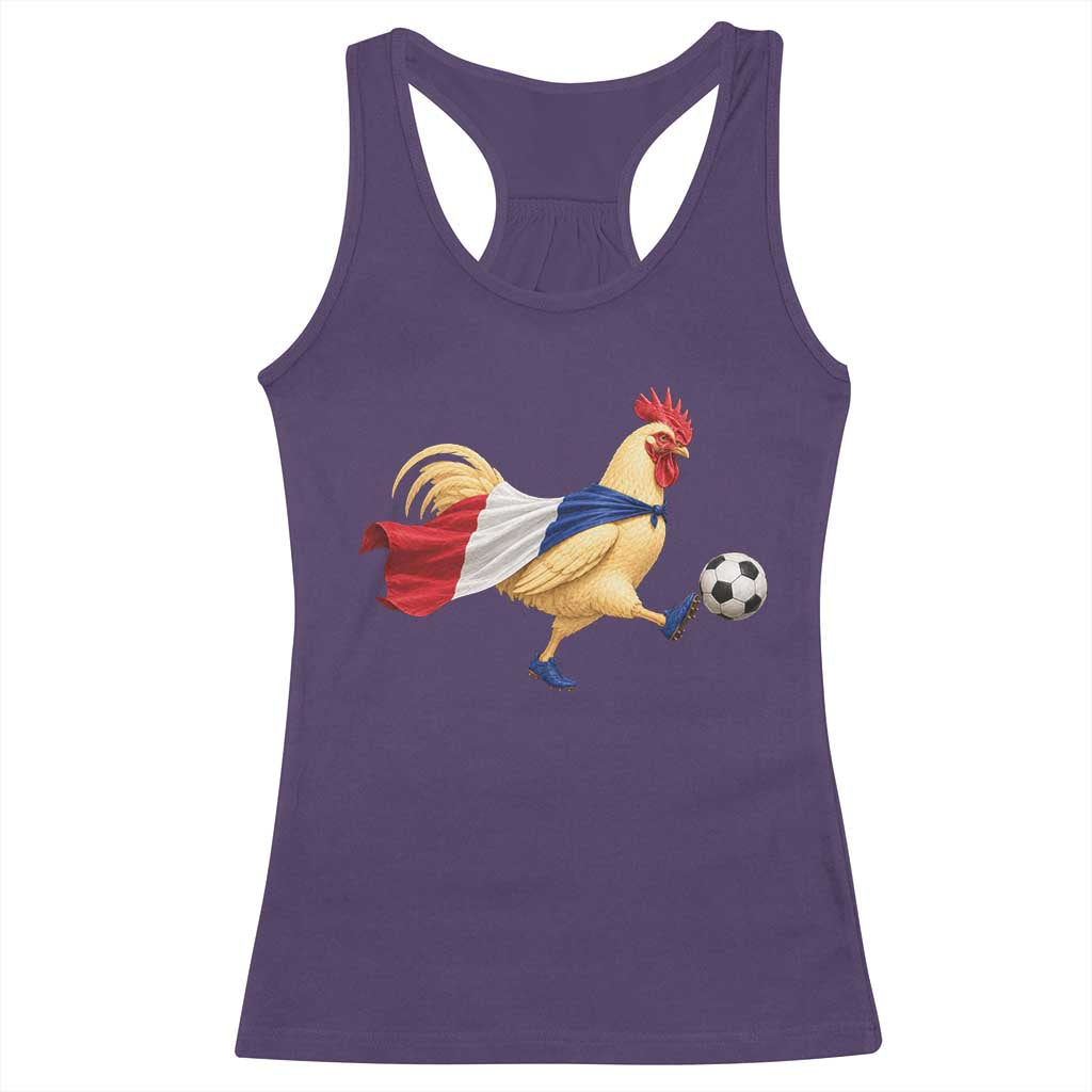 Funny France Soccer Racerback Tank Top Rooster Wearing French Flag Patriotic Football Fan Graphic