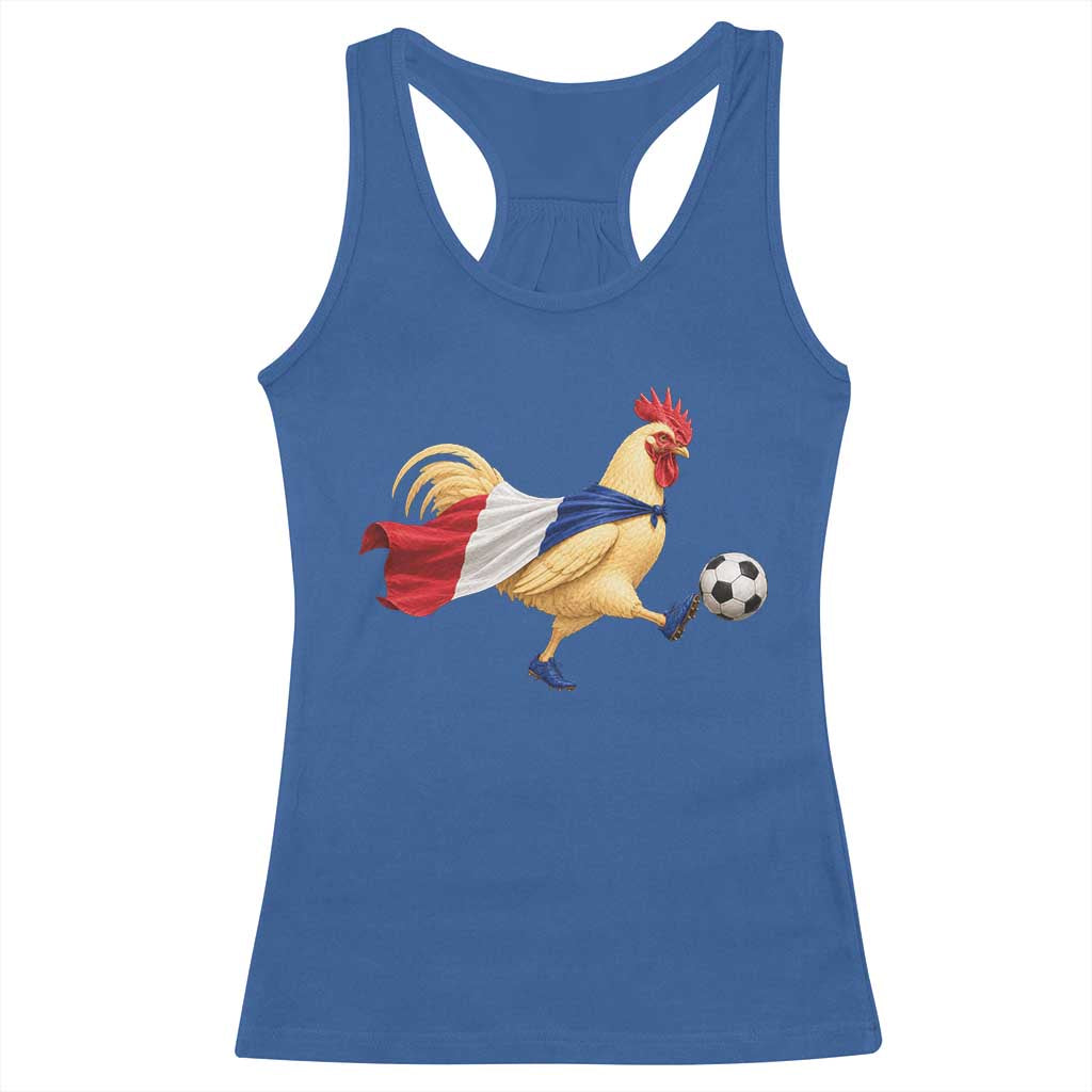 Funny France Soccer Racerback Tank Top Rooster Wearing French Flag Patriotic Football Fan Graphic