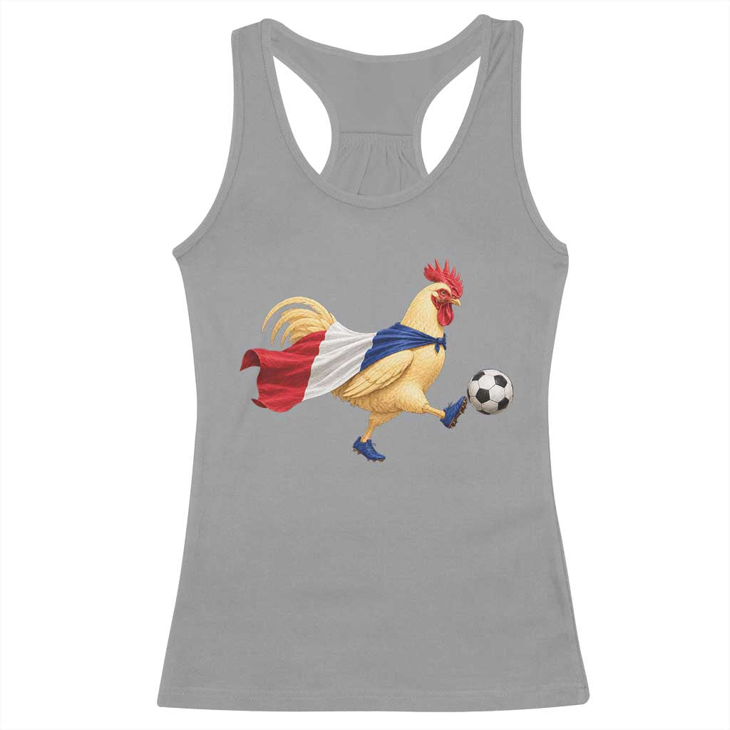 Funny France Soccer Racerback Tank Top Rooster Wearing French Flag Patriotic Football Fan Graphic