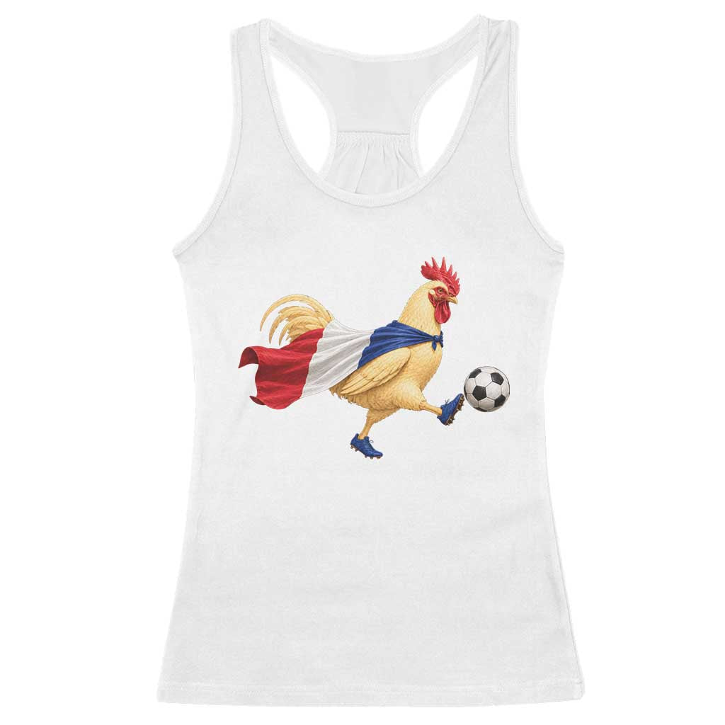Funny France Soccer Racerback Tank Top Rooster Wearing French Flag Patriotic Football Fan Graphic