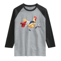 Funny France Soccer Raglan Shirt Rooster Wearing French Flag Patriotic Football Fan Graphic