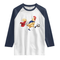 Funny France Soccer Raglan Shirt Rooster Wearing French Flag Patriotic Football Fan Graphic