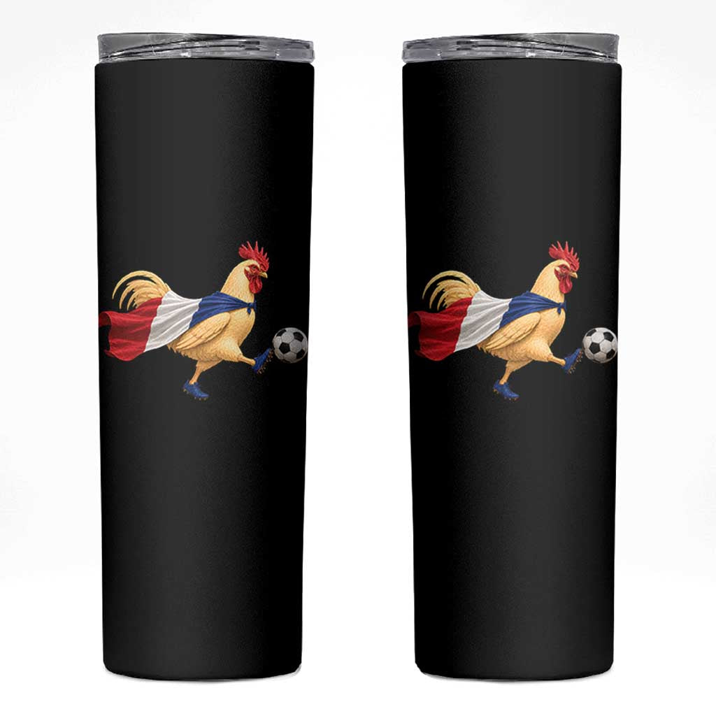 Funny France Soccer Skinny Tumbler Rooster Wearing French Flag Patriotic Football Fan Graphic