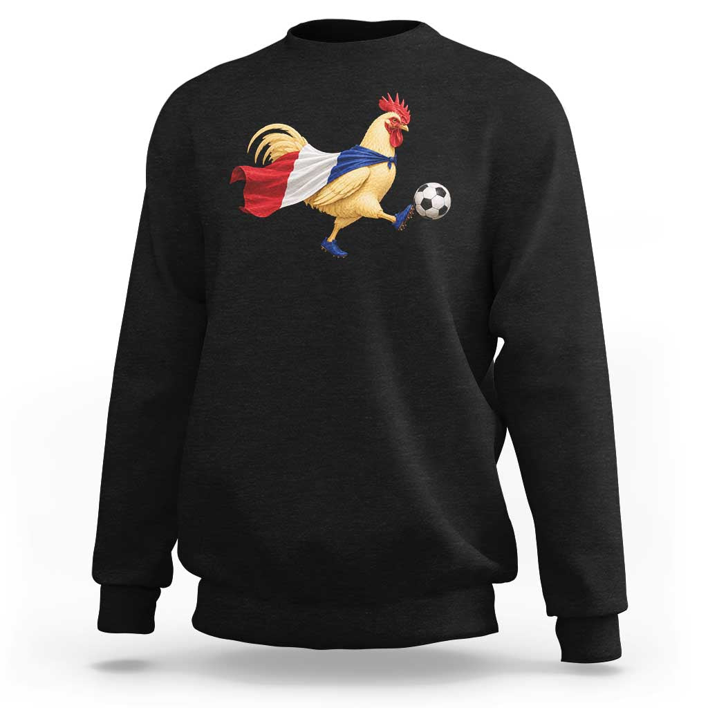 Funny France Soccer Sweatshirt Rooster Wearing French Flag Patriotic Football Fan Graphic