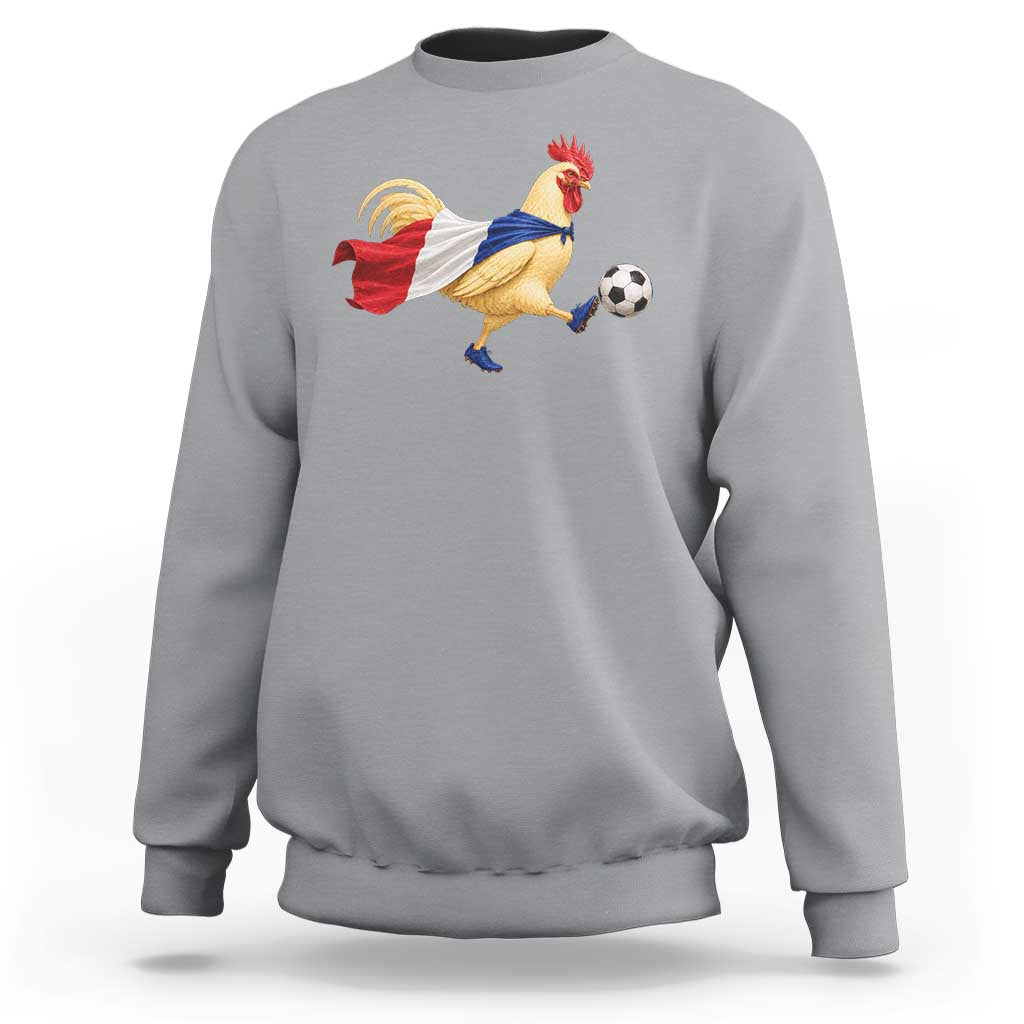 Funny France Soccer Sweatshirt Rooster Wearing French Flag Patriotic Football Fan Graphic