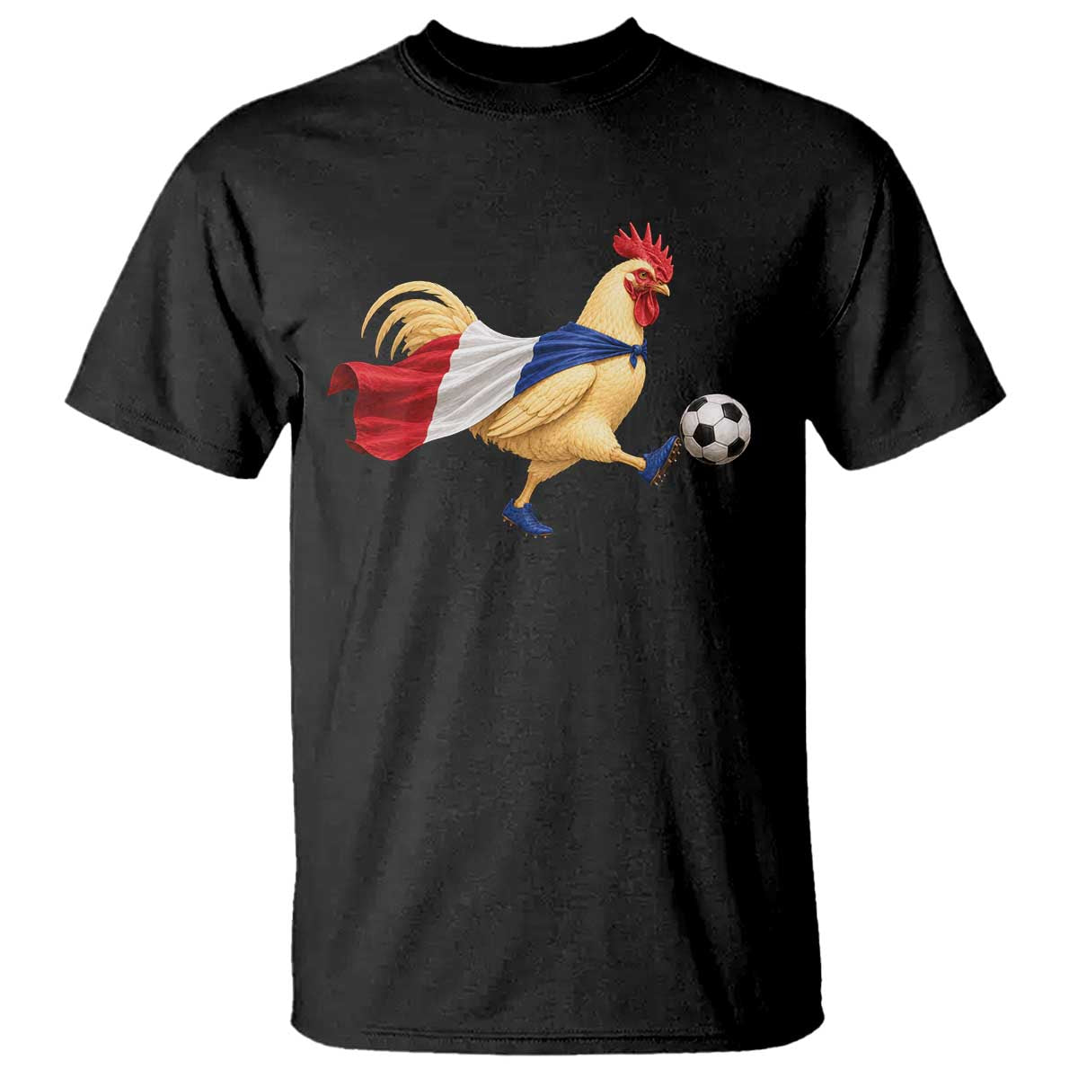 Funny France Soccer T Shirt Rooster Wearing French Flag Patriotic Football Fan Graphic