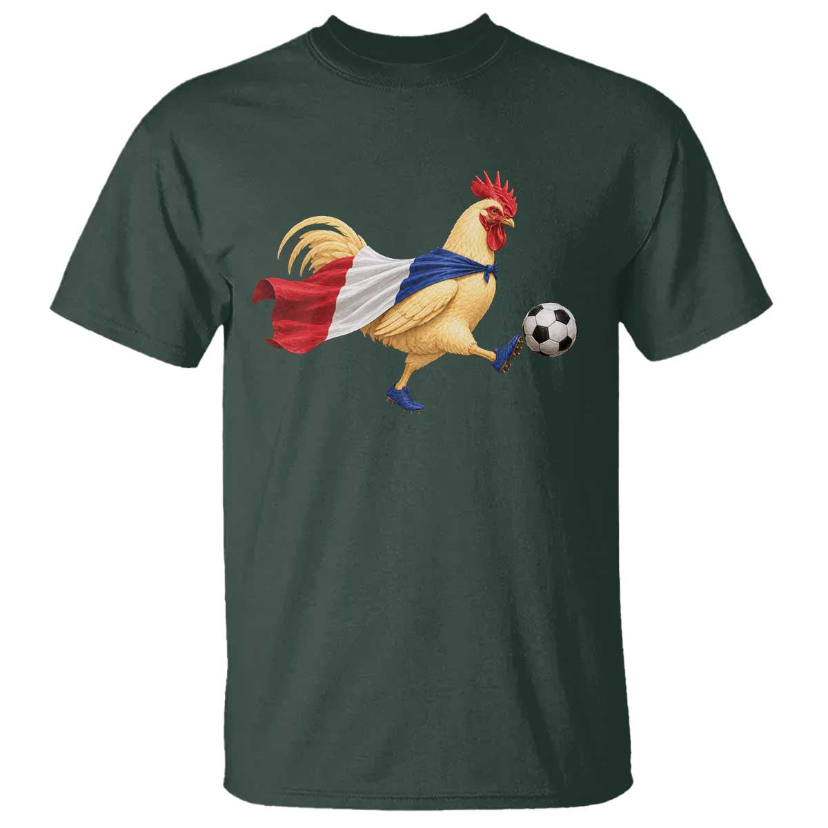Funny France Soccer T Shirt Rooster Wearing French Flag Patriotic Football Fan Graphic