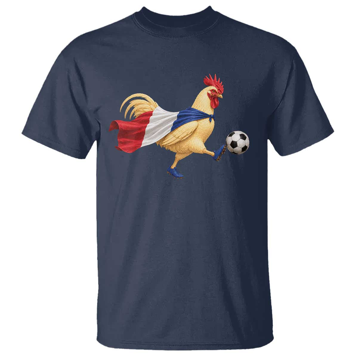 Funny France Soccer T Shirt Rooster Wearing French Flag Patriotic Football Fan Graphic
