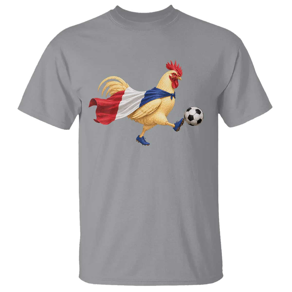 Funny France Soccer T Shirt Rooster Wearing French Flag Patriotic Football Fan Graphic