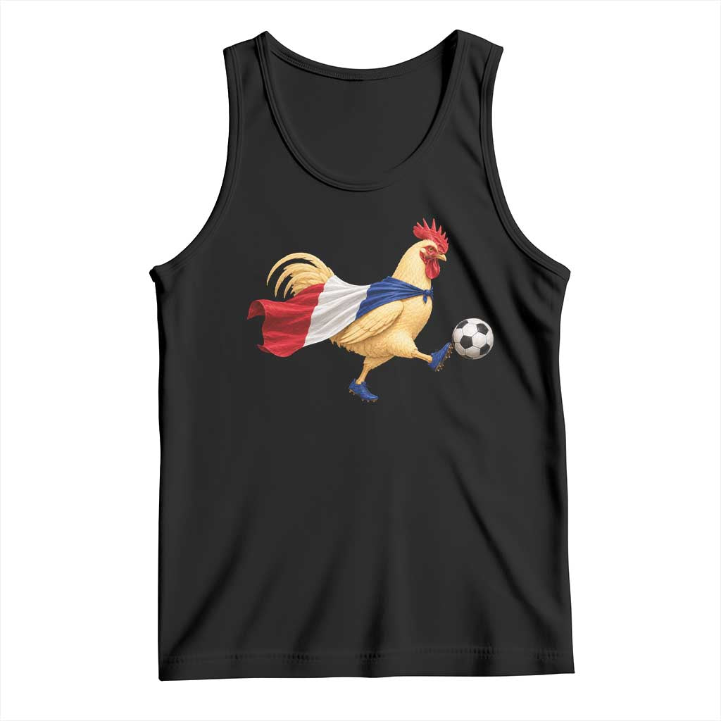 Funny France Soccer Tank Top Rooster Wearing French Flag Patriotic Football Fan Graphic