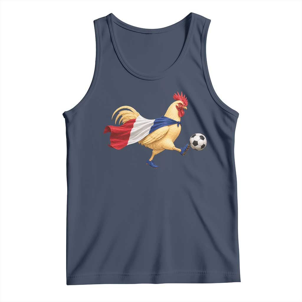 Funny France Soccer Tank Top Rooster Wearing French Flag Patriotic Football Fan Graphic