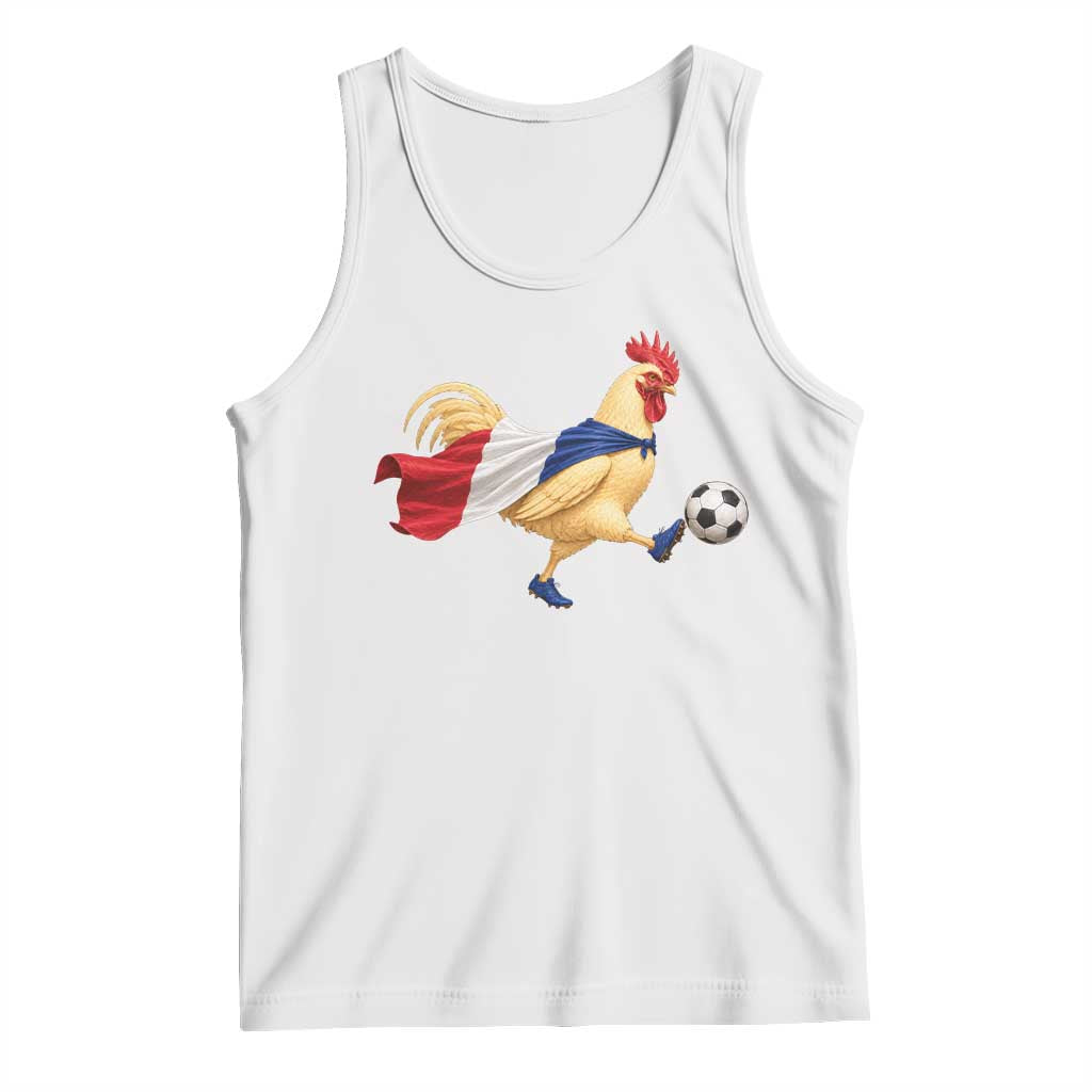 Funny France Soccer Tank Top Rooster Wearing French Flag Patriotic Football Fan Graphic