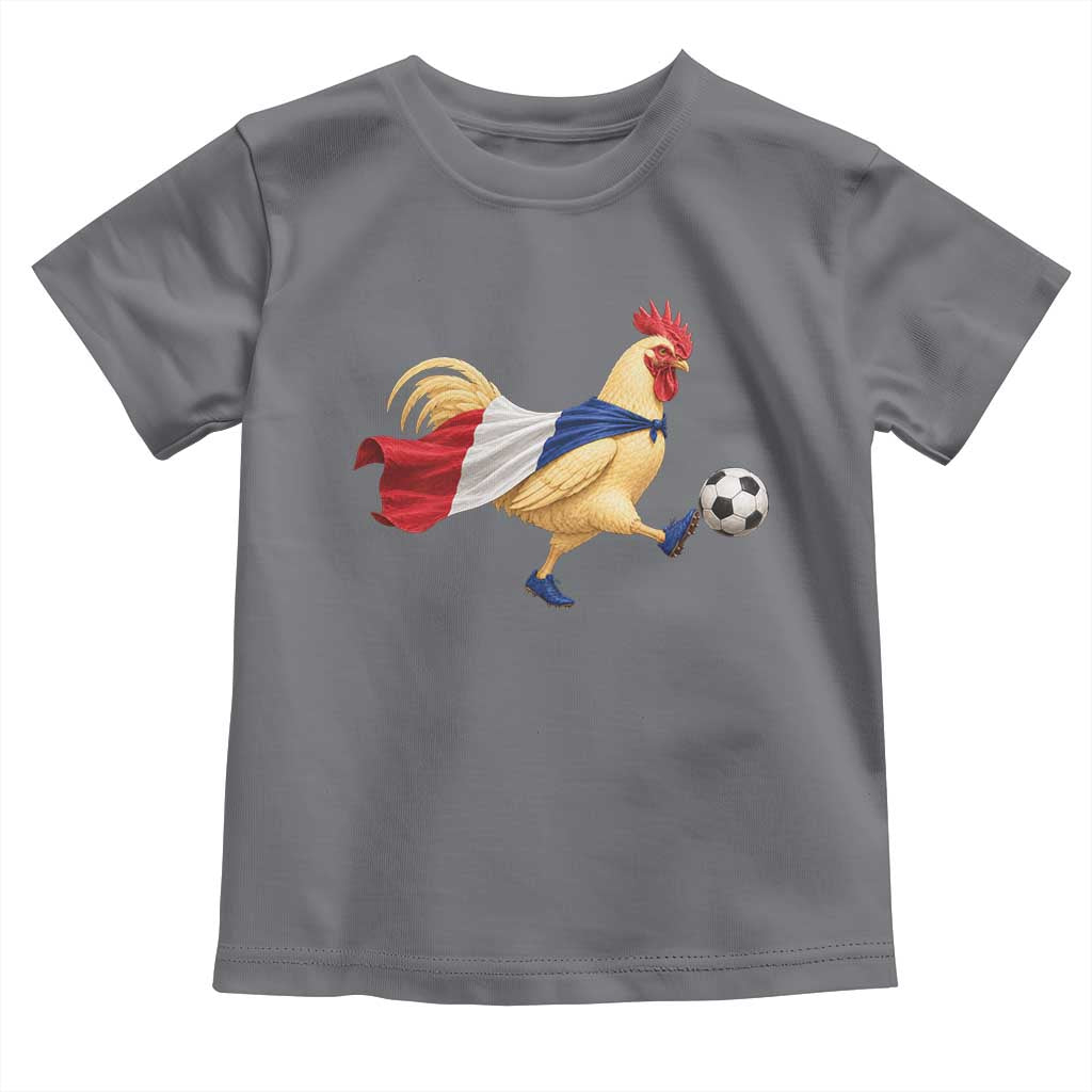 Funny France Soccer Toddler T Shirt Rooster Wearing French Flag Patriotic Football Fan Graphic