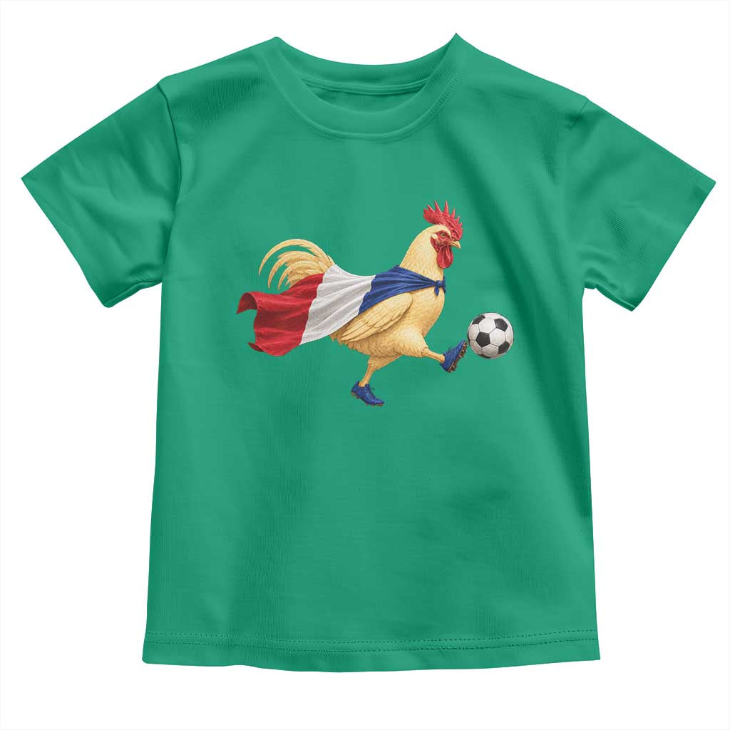 Funny France Soccer Toddler T Shirt Rooster Wearing French Flag Patriotic Football Fan Graphic