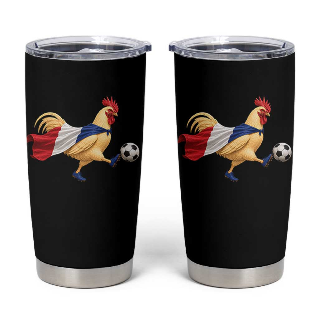 Funny France Soccer Tumbler Cup Rooster Wearing French Flag Patriotic Football Fan Graphic