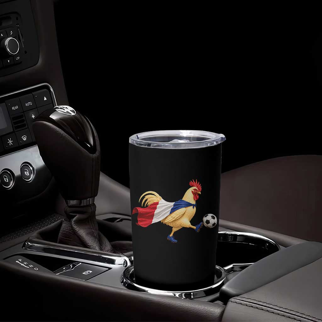 Funny France Soccer Tumbler Cup Rooster Wearing French Flag Patriotic Football Fan Graphic
