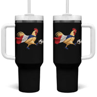 Funny France Soccer Tumbler With Handle Rooster Wearing French Flag Patriotic Football Fan Graphic