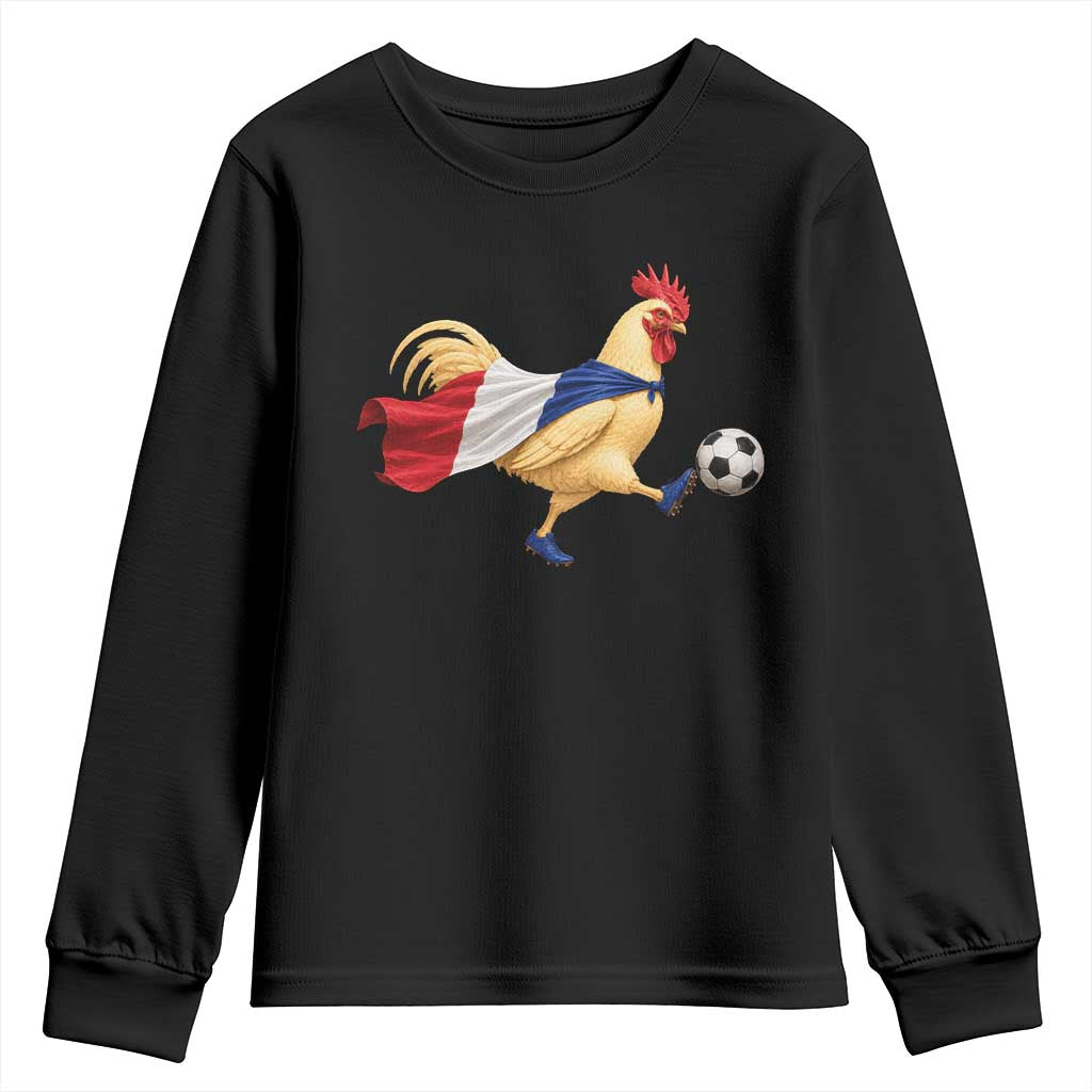 Funny France Soccer Youth Sweatshirt Rooster Wearing French Flag Patriotic Football Fan Graphic