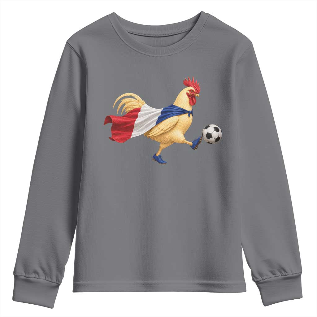 Funny France Soccer Youth Sweatshirt Rooster Wearing French Flag Patriotic Football Fan Graphic