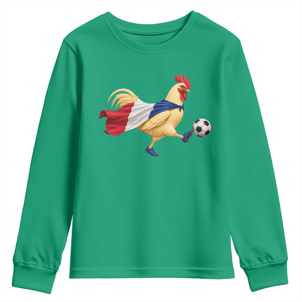 Funny France Soccer Youth Sweatshirt Rooster Wearing French Flag Patriotic Football Fan Graphic