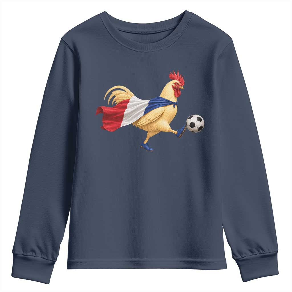 Funny France Soccer Youth Sweatshirt Rooster Wearing French Flag Patriotic Football Fan Graphic