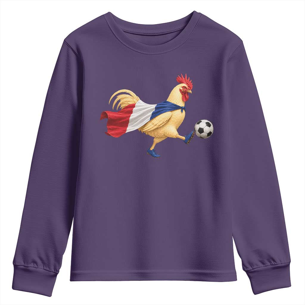Funny France Soccer Youth Sweatshirt Rooster Wearing French Flag Patriotic Football Fan Graphic