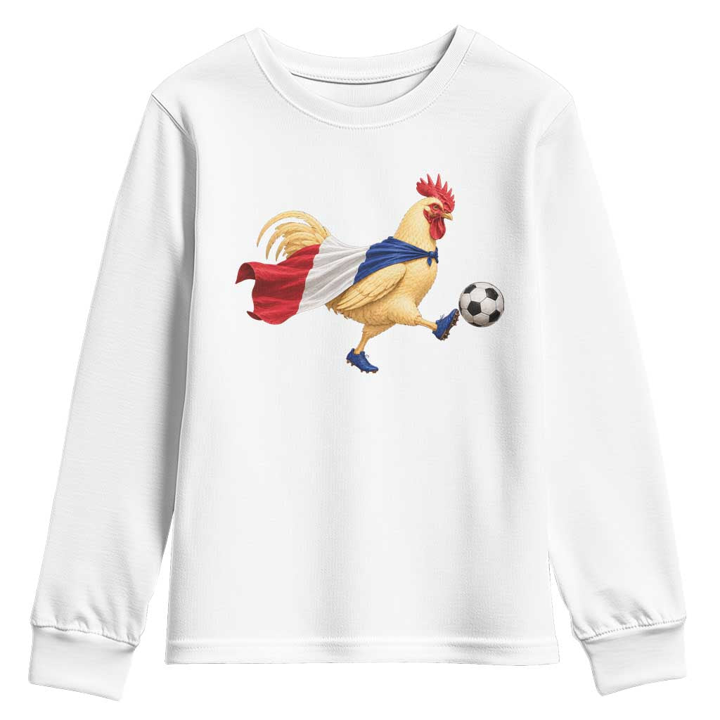 Funny France Soccer Youth Sweatshirt Rooster Wearing French Flag Patriotic Football Fan Graphic