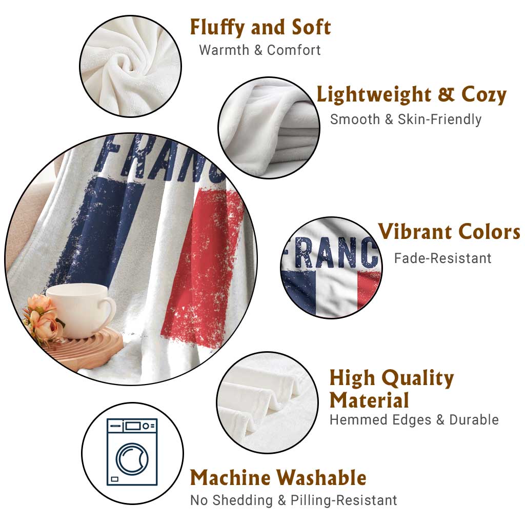 Vintage France Flag Distressed French Pride Patriotic Soccer Fan Graphic Throw Blanket