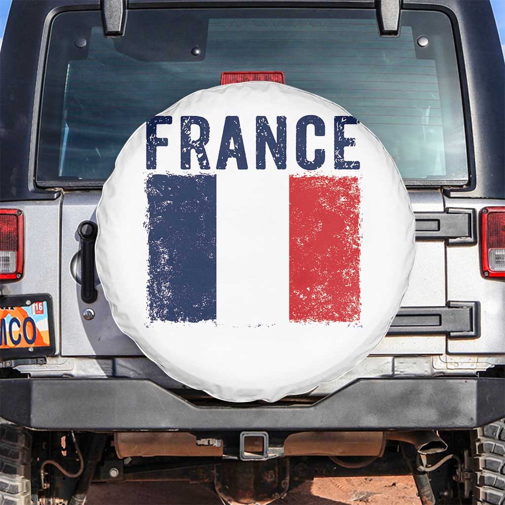 Vintage France Flag Distressed French Pride Patriotic Soccer Fan Graphic Spare Tire Cover