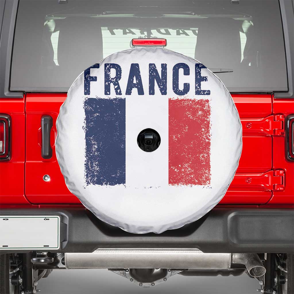 Vintage France Flag Distressed French Pride Patriotic Soccer Fan Graphic Spare Tire Cover
