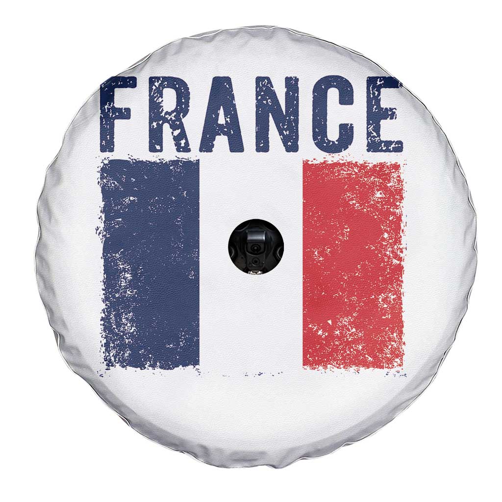 Vintage France Flag Distressed French Pride Patriotic Soccer Fan Graphic Spare Tire Cover